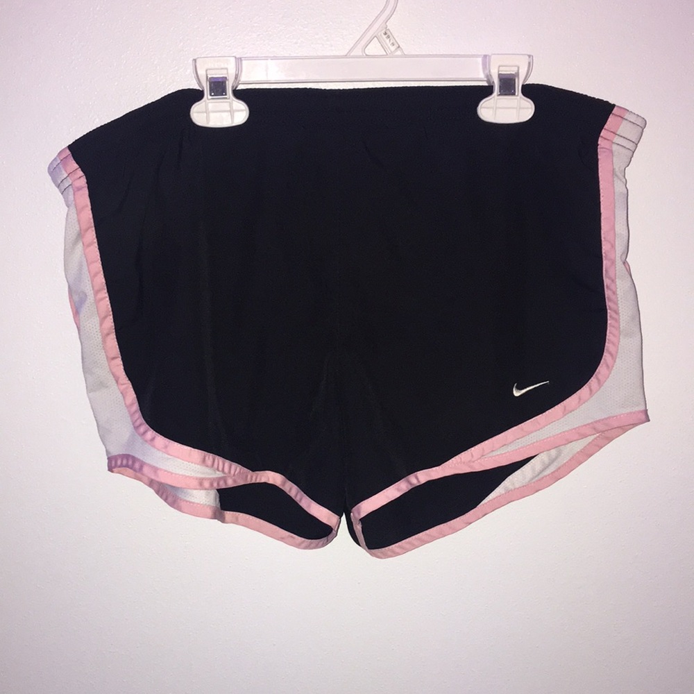 black nike shorts w/ pink and white detail